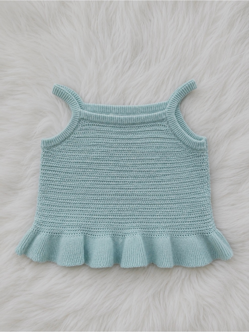 H&M Mint Green Knit Ruffle Hem Tank Top - 3/4T